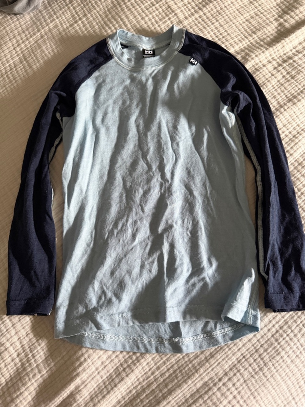 Helly Hansen Light Blue Long-Sleeve Raglan Tee with Navy Sleeves